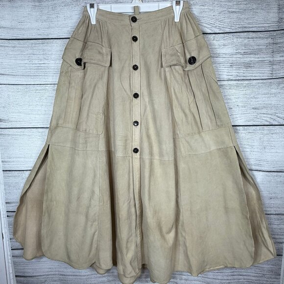 Vintage Dsquared 2 Button Down Natural Suede Maxi Skirt With Pockets Size 40/S - Picture 1 of 14